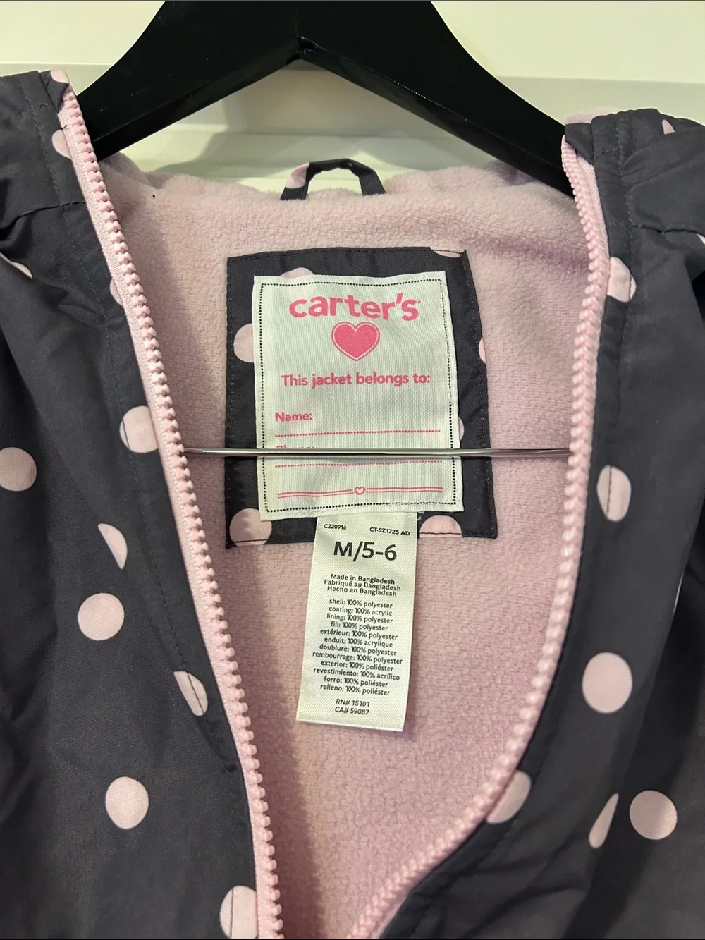 Carter's Gray Jacket with Pink Polka Dots